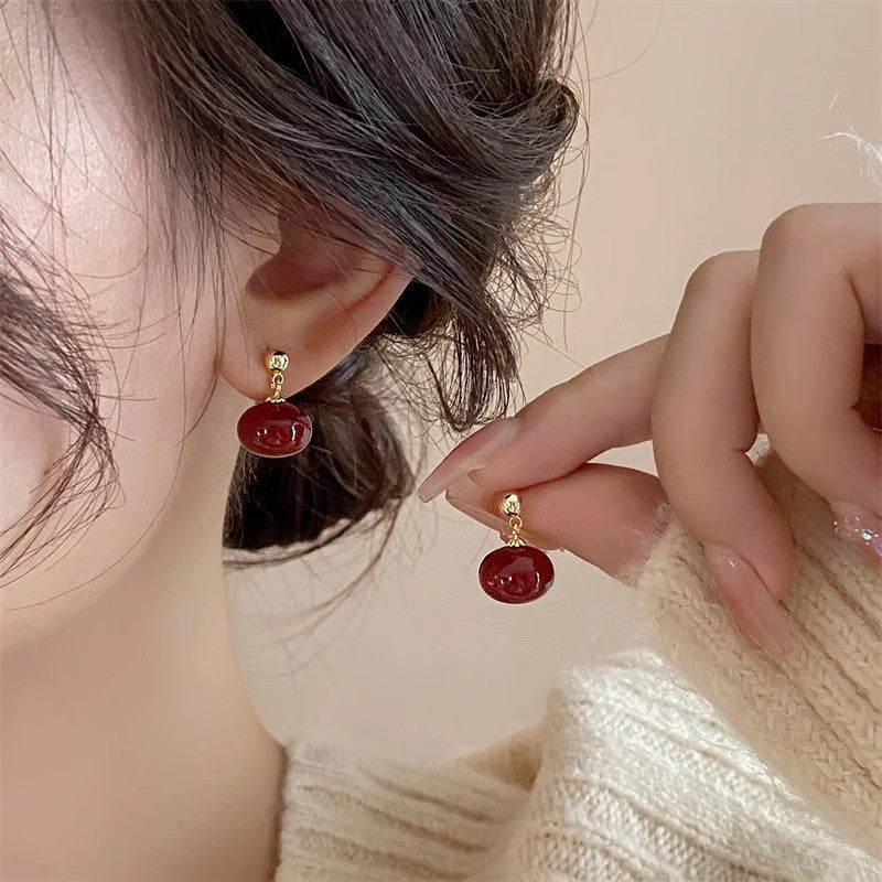 Women's Sier Needle Red Retro Affordable Luxury High-grade Earrings