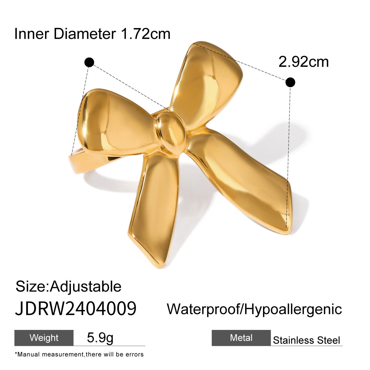 Open Gold Stainless Steel Five Petal Rings