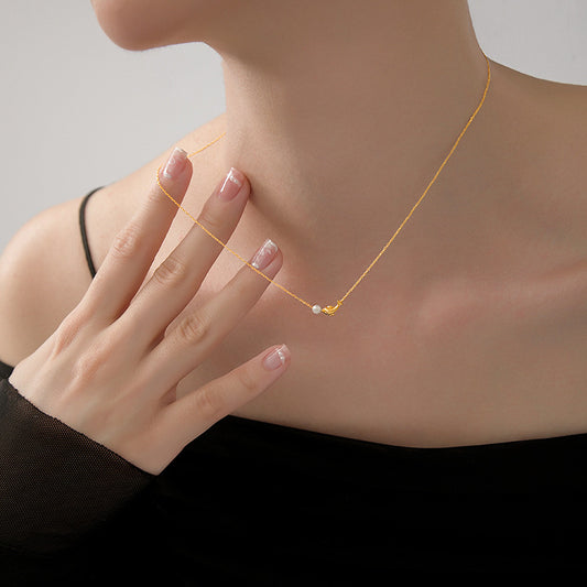 Dolphin Pearl Mini Whale Titanium Steel Female Niche Sweet Necklaces