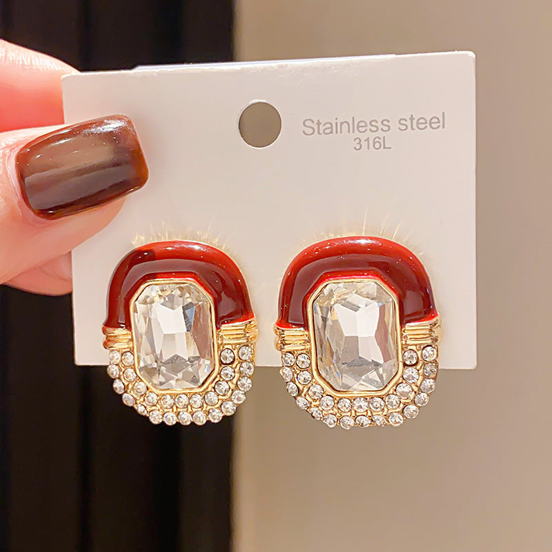 Women's Sier Needle Zircon Life Red Pony Light Luxury Earrings