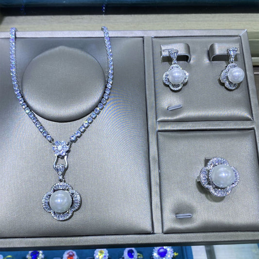Pearl Back Cover Flower Full Diamond Pendants