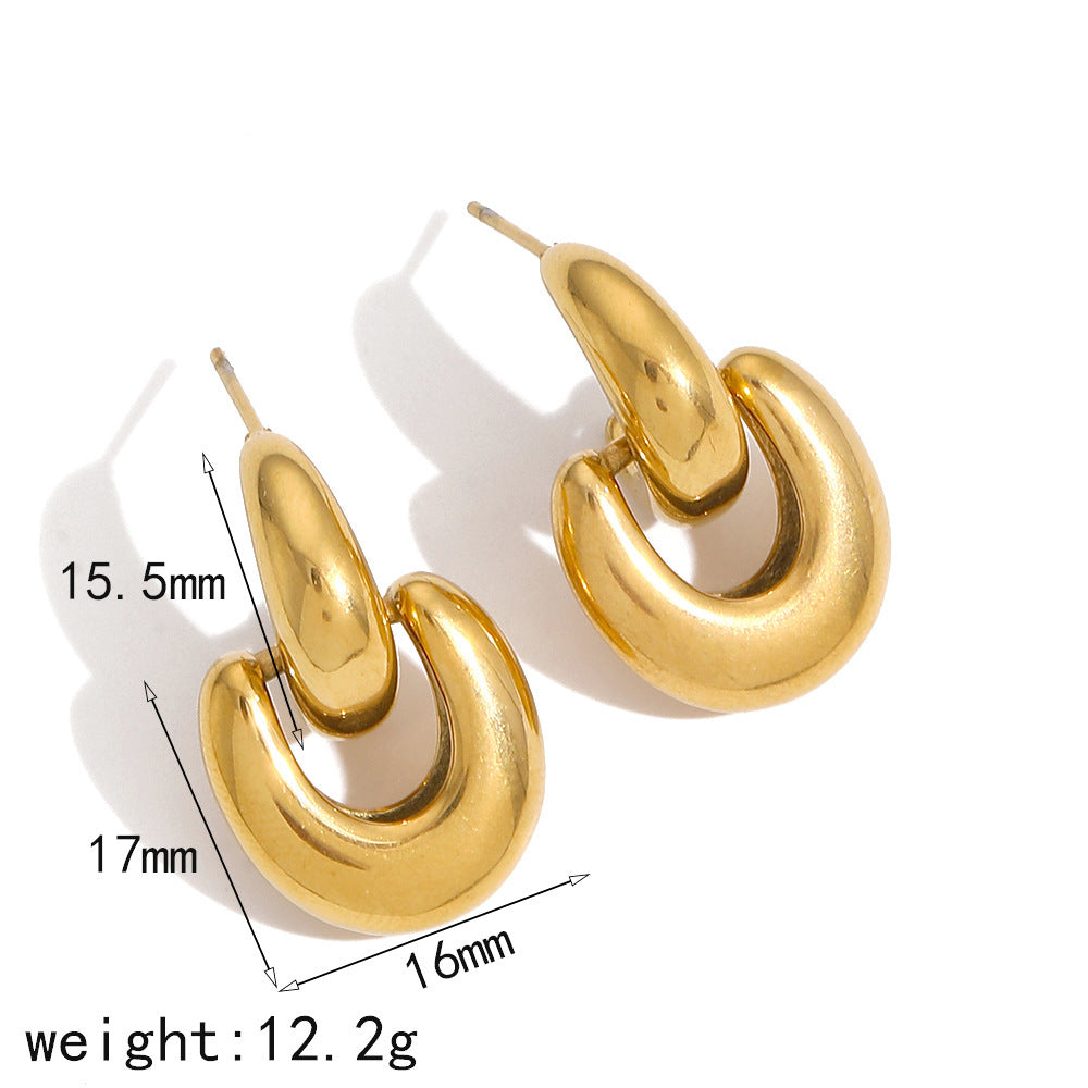 Women's Love Heart Casting Style Gold Titanium Earrings