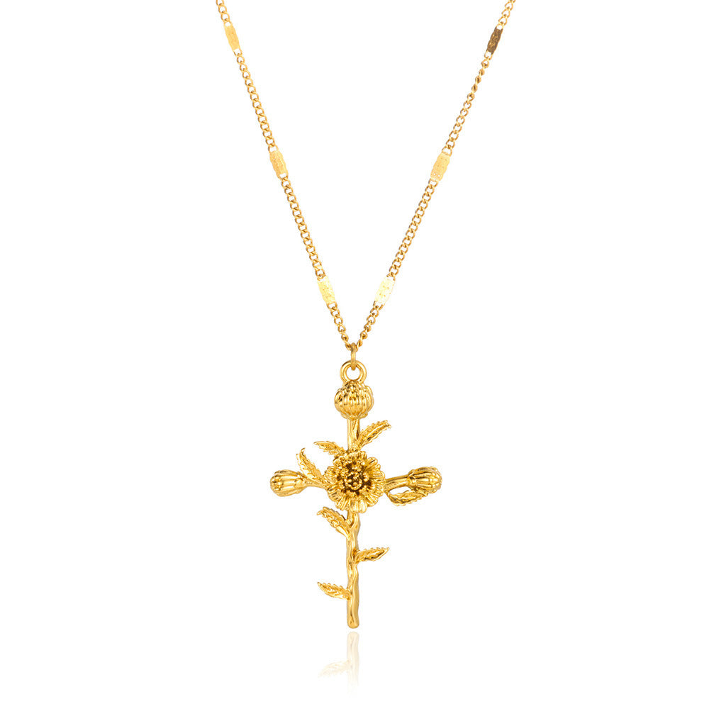 Gold-plated December Flower Three-dimensional Birthday Cross Holiday Necklace