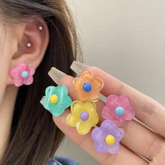 Women's Summer Iti Colorful Flower Ear Clip Sweet Earrings