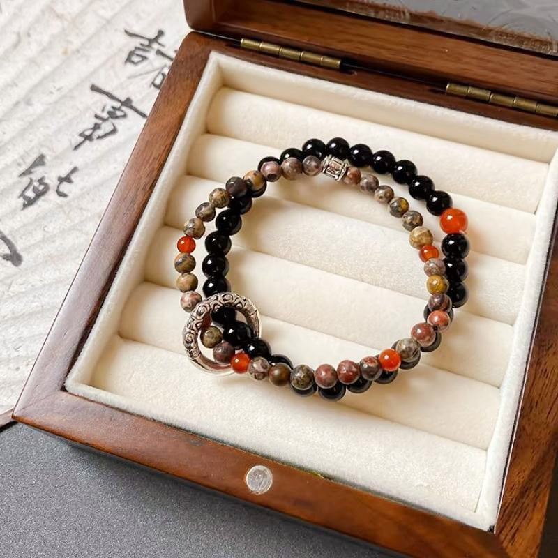 Women's National Style Peace Buckle Beaded Natural Bracelets