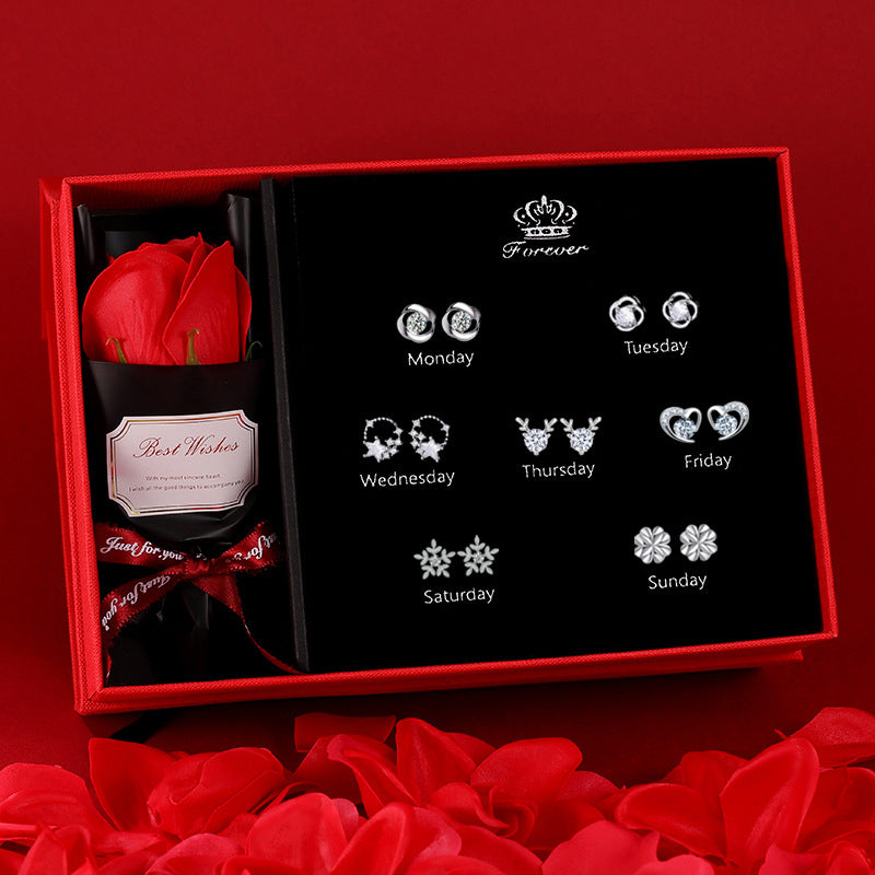 Needle Week Suit Micro Inlaid Zircon Fashion Valentine's Earrings