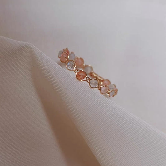 Women's Moon Glow Natural Sunstone Lengthened Moonstone Crystal Gilded Rings