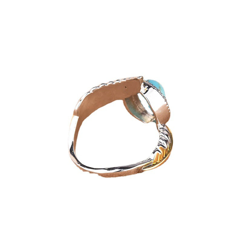 Luxury Inlaid Turquoise Feather Color Separation Ring