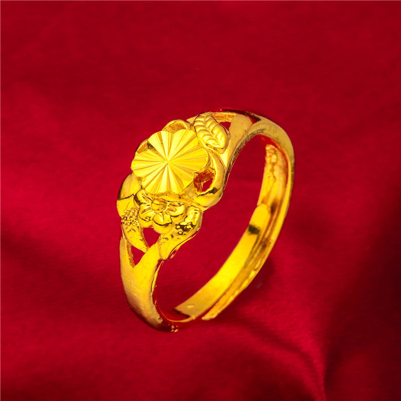 Women's Vietnam Placer Gold Pattern Carven Design Rings