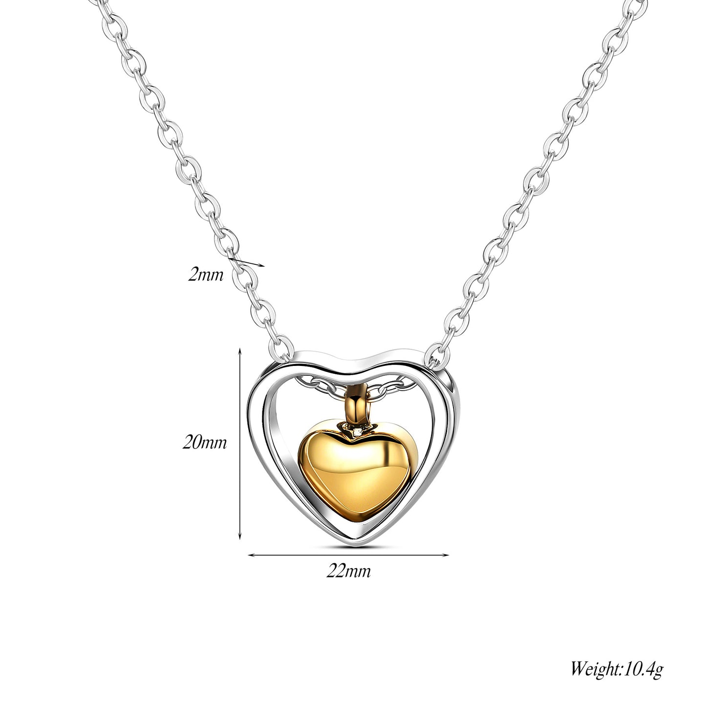 Double Peach Heart Stainless Steel Open Cinerary Casket Pendants