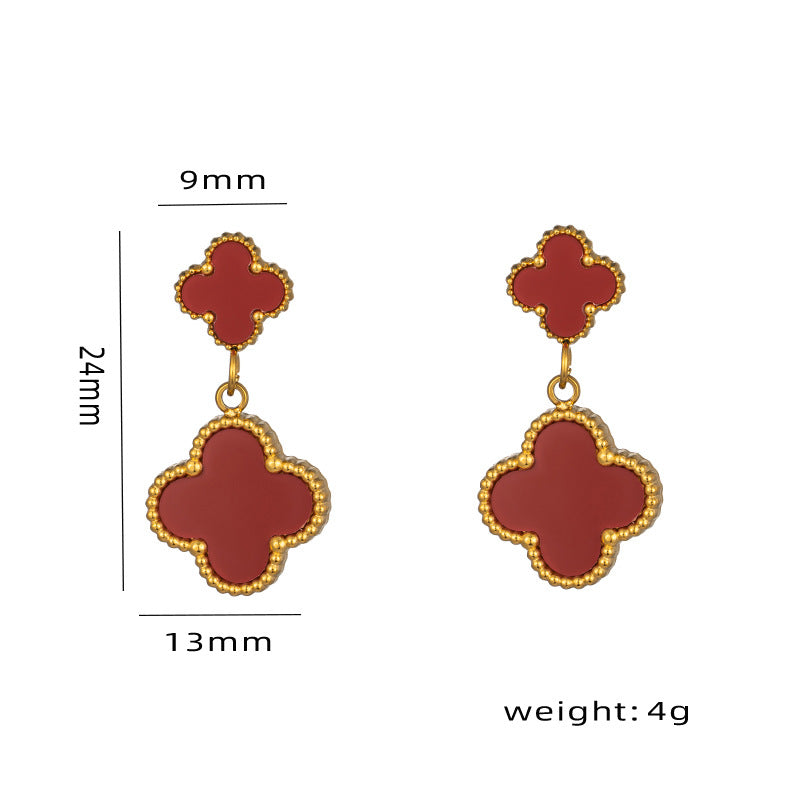 Lucky Four-leaf Clover Tassel Niche Design Earrings