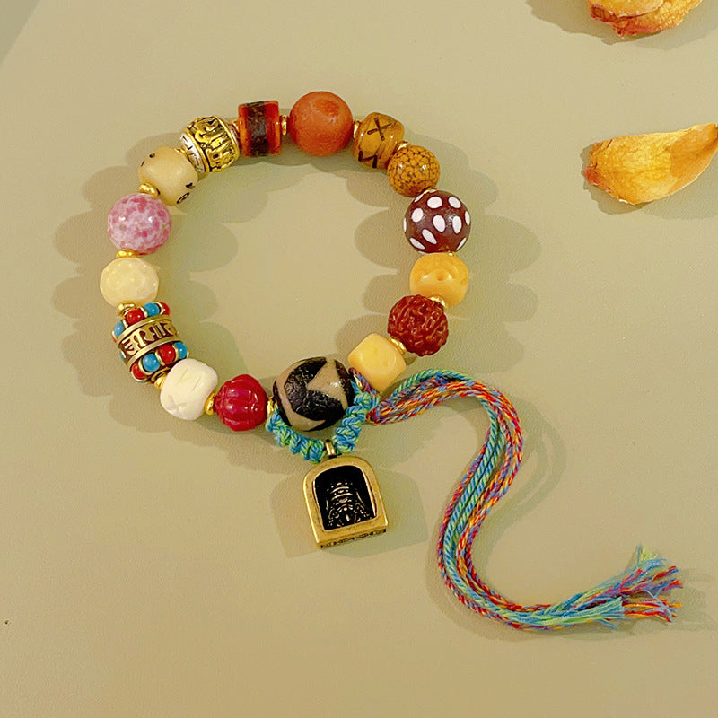 Women's & Men's Retro Ethnic Style Agate Ox Bone Rosary Bracelet