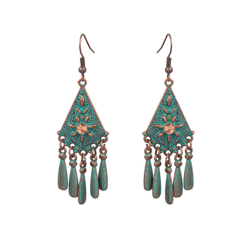 Women's Turquoise Hollow Tassel Alloy Geometric Classic Ethnic Earrings