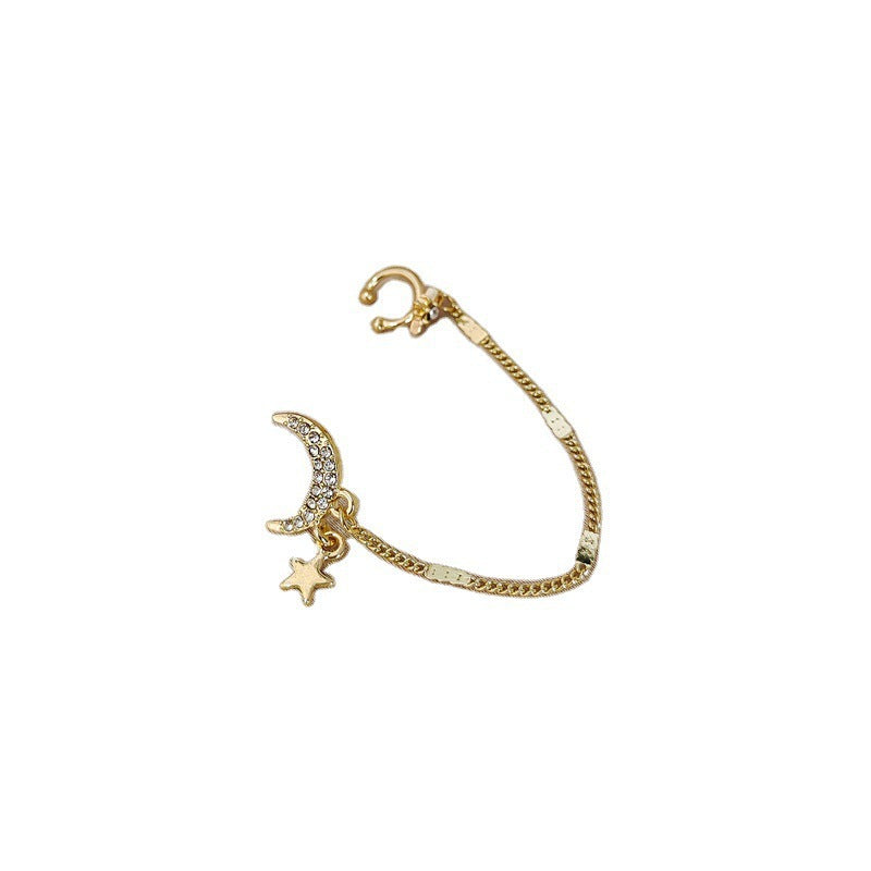Sier Pin Eardrops Wind Star Moon Zircon Earrings