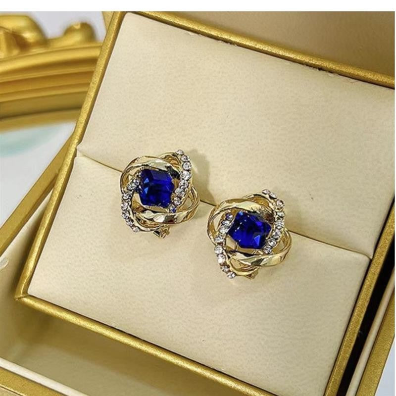 Women's Cube Sugar Blue Crystal For Fashionable Stylish High-grade Niche Stud Earrings