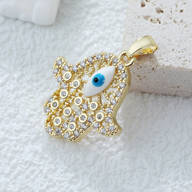 Women's Gold Eye Style Single Inlaid Color Zircon Trendy Dripping Palm Pendants