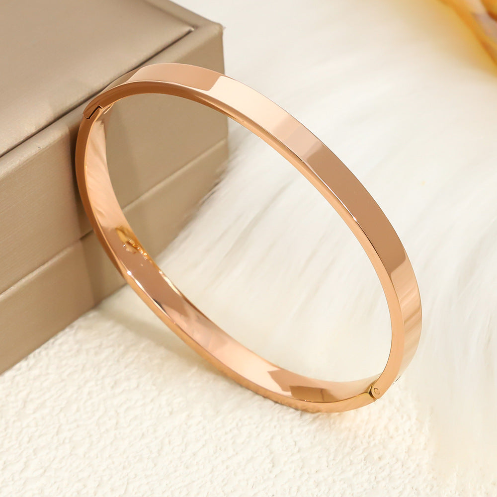 Women's Wide Glossy Stylish Opening Buckle Stainless Bracelet