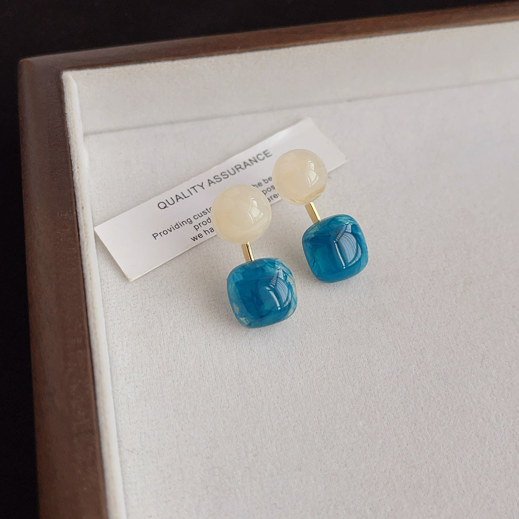 Women's Fog Haze Blue Enamel Vintage Art Fashion Earrings