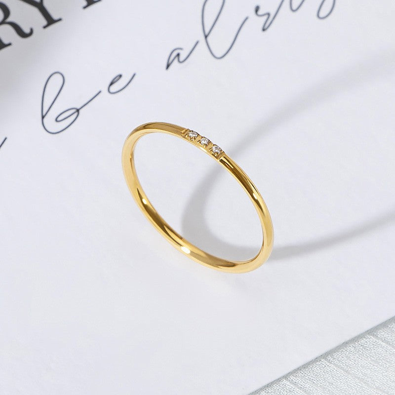 Simple Zircon Titanium Steel Female Cold Rings