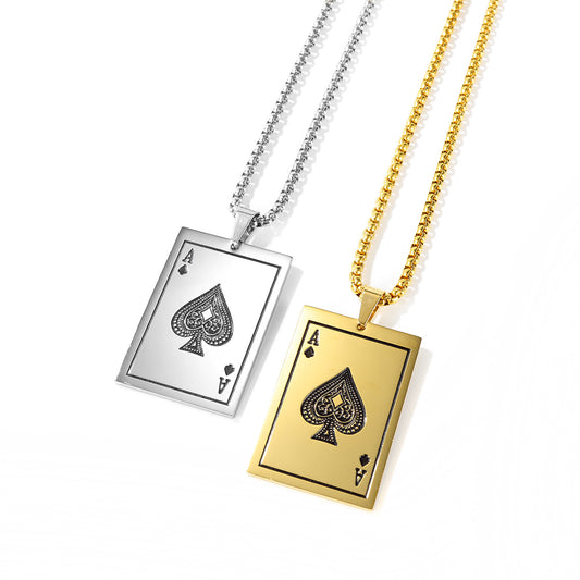 Men's Stainless Steel Black Peach Playing Card Necklaces