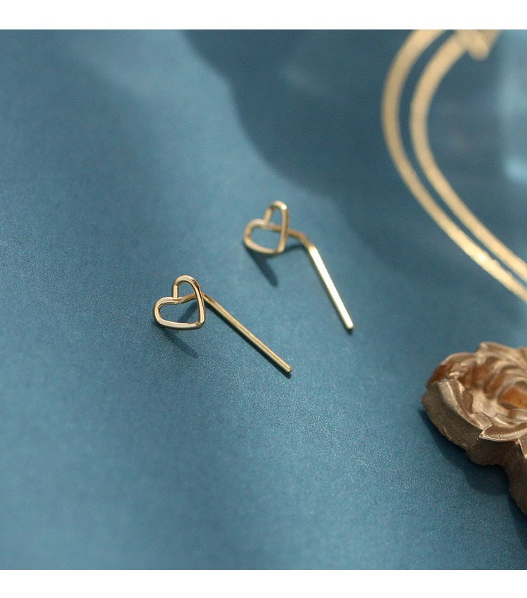 Female With Hearts Ear Bar Simple Stick Earrings