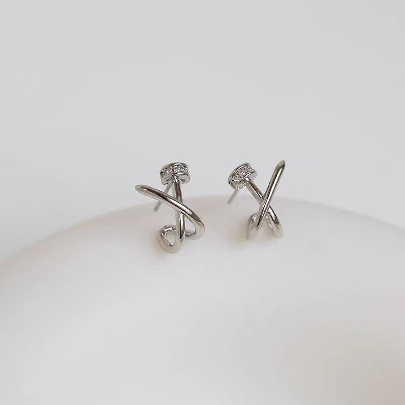 Women's Cross Design High-grade Elegant Square Round Face Stud Earrings
