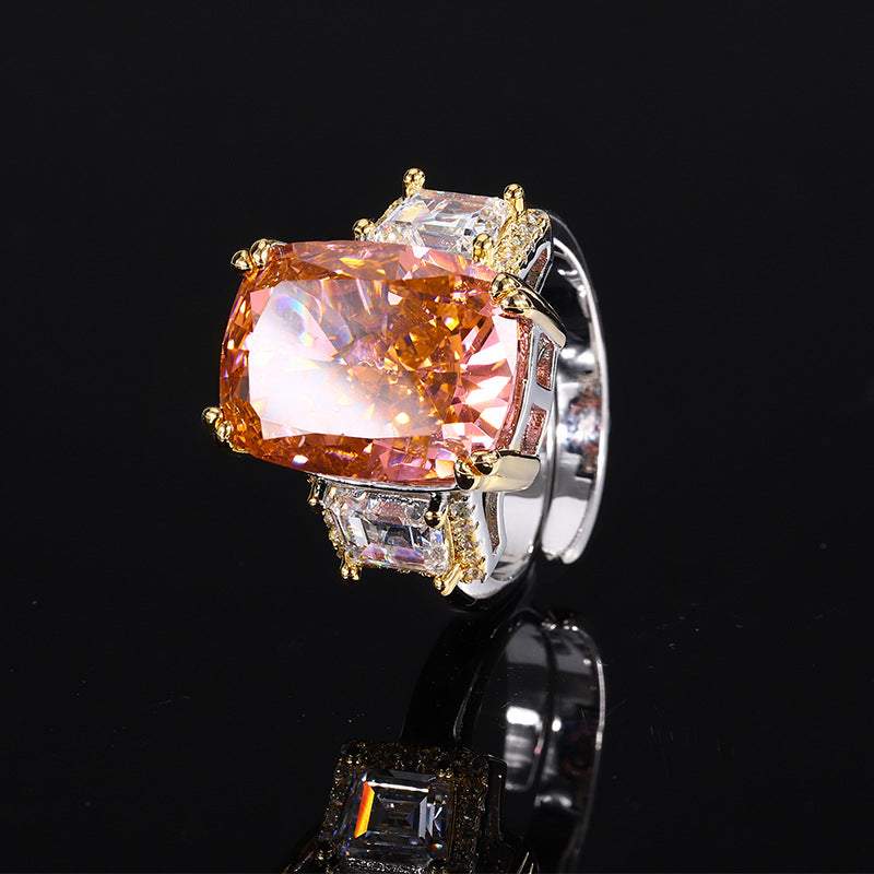 Women's Sole Gold-plated High Carbon Diamond Ice Flower Square Inlaid Rings