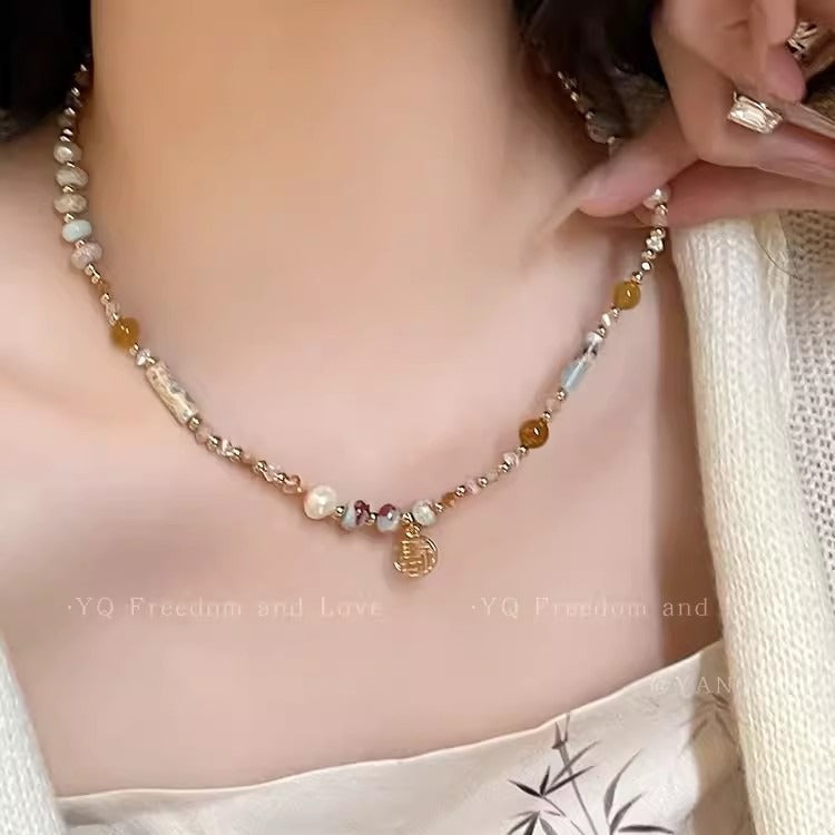 Style Colorful Glaze Beaded Clavicle Chain Female Necklaces