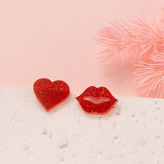 Acrylic Glitter Valentine's Day Love Red Lip Fashion Fresh Stud Earrings