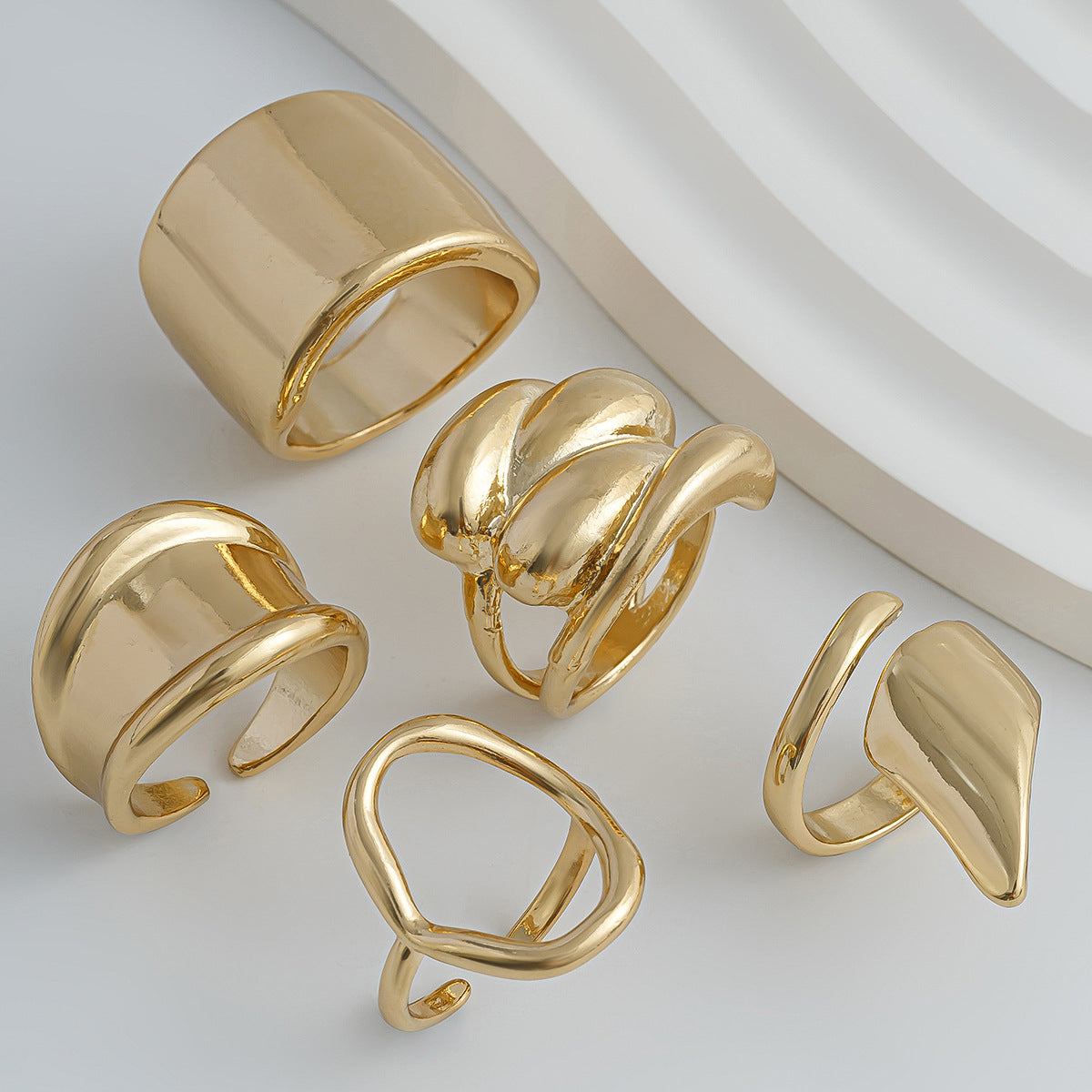 Geometric Design Set Knuckle Metallic Niche Rings