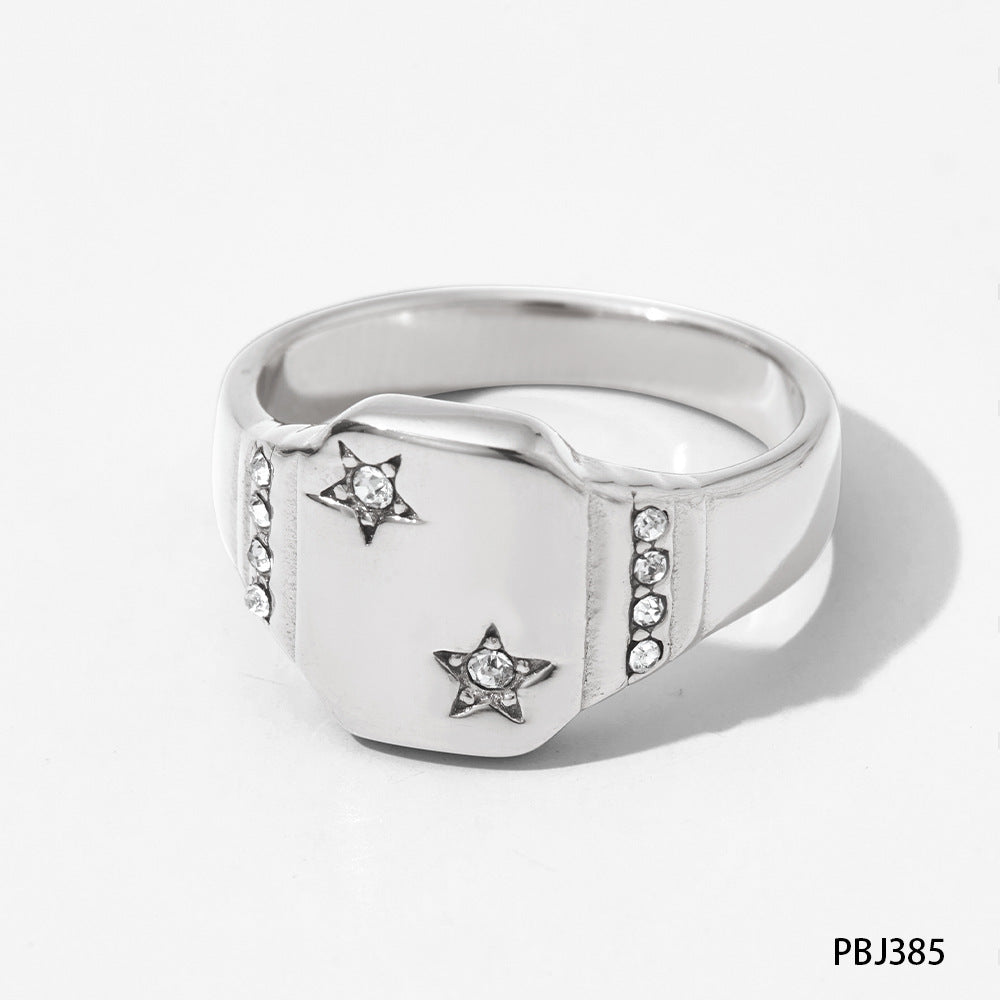 Stainless Steel Retro Star Moon Design Rings