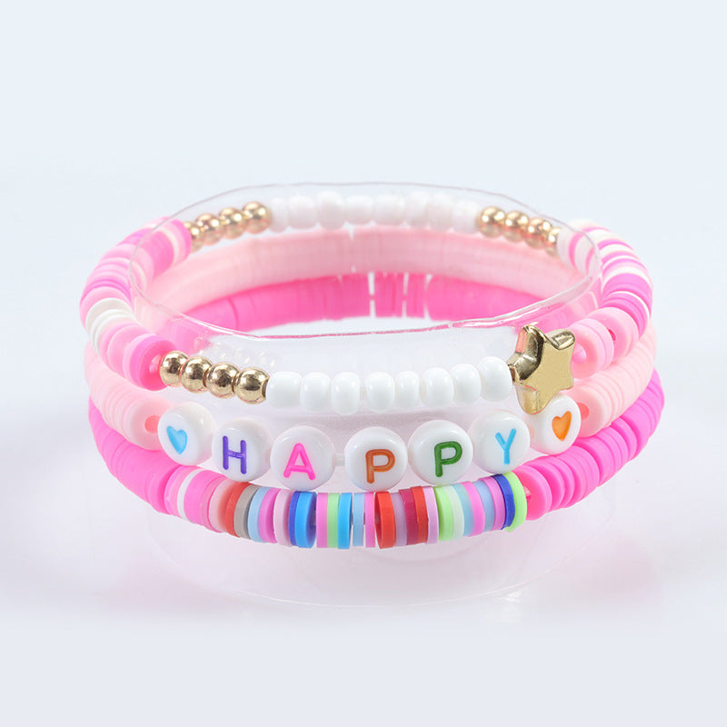 Polymer Clay Suit Pink Smiley Face Bracelets