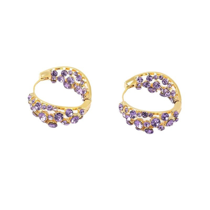 Purple Full Diamond Ear Clip Design Earrings