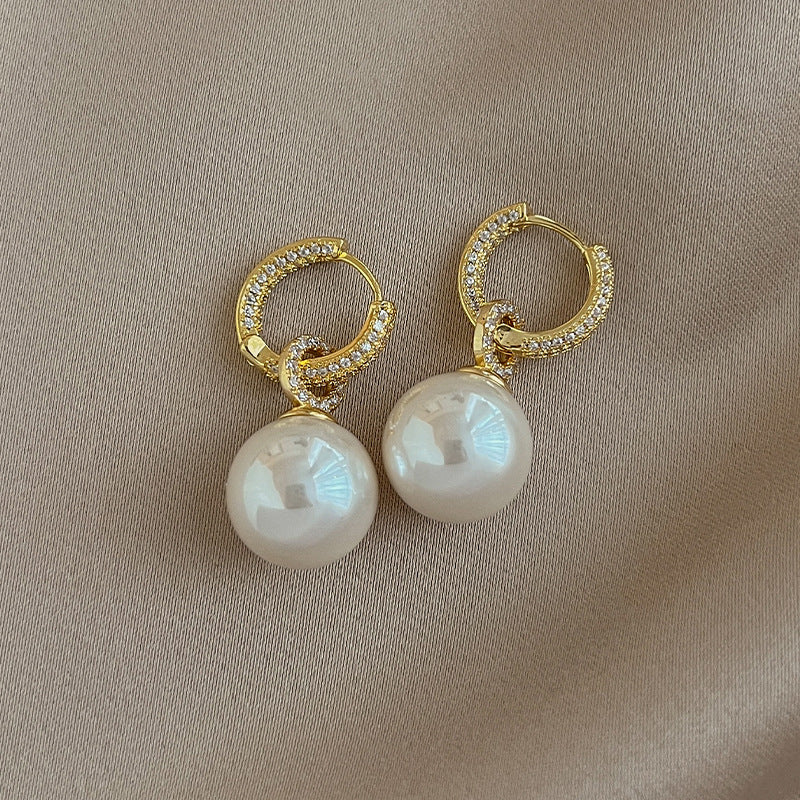 Pearl Zircon Round Creative Gold Plated Fashion Earrings