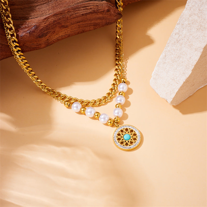 Retro Inlaid Pearl Heart Cross Eyes Pendants