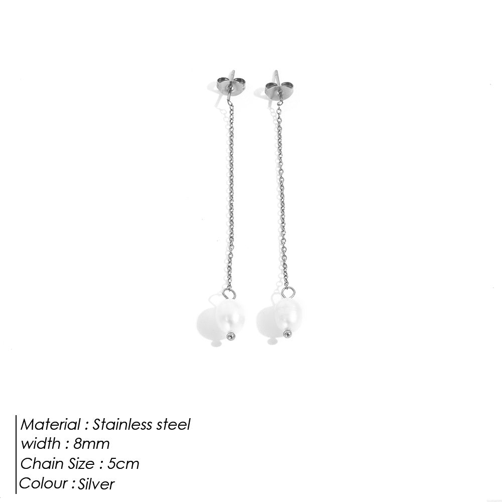 Water Pearl Baroque Ear Long Chain Earrings