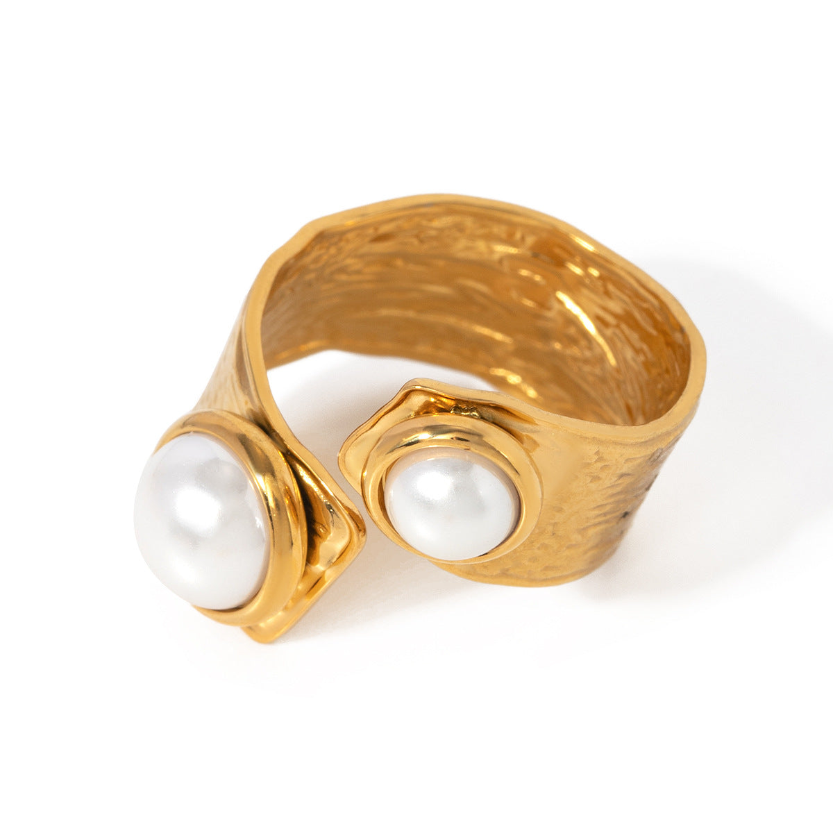 Stainless Steel Irregular Open Pearl Ornament Rings