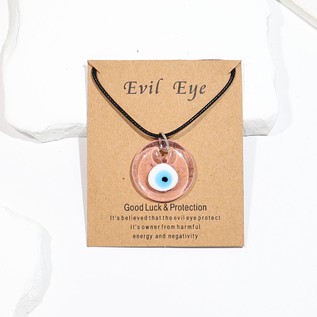 Vintage Blue Glass Devil's Eye Round Necklaces