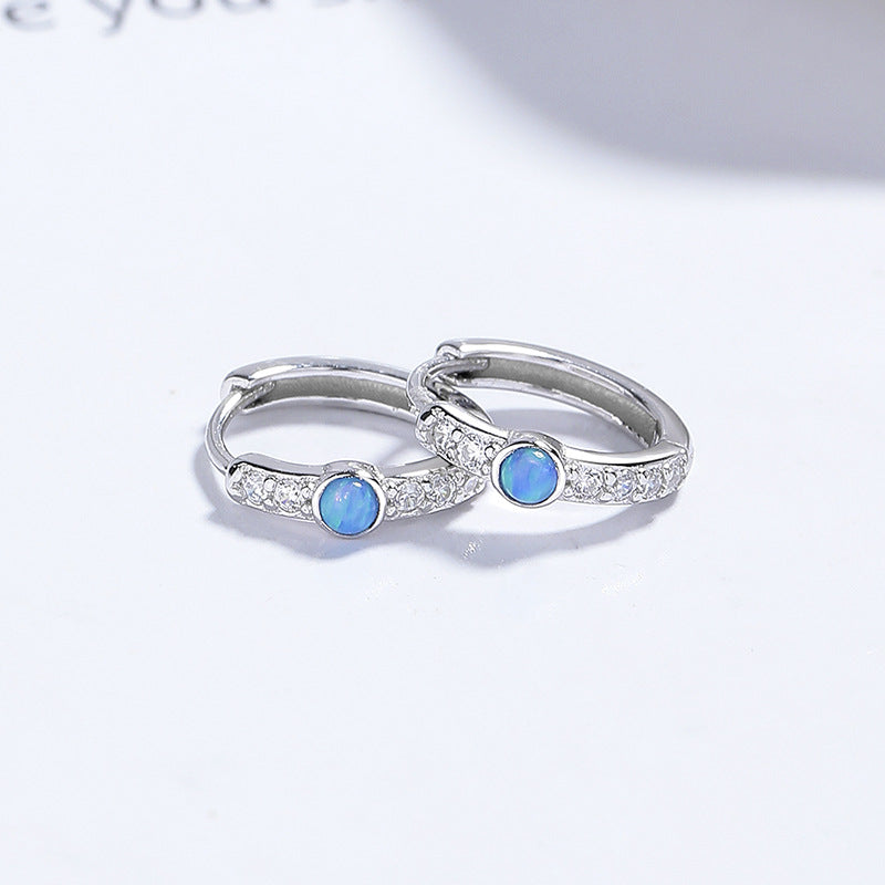 Women's Sier Blue Opal Round Zircon For Unique Design Earrings