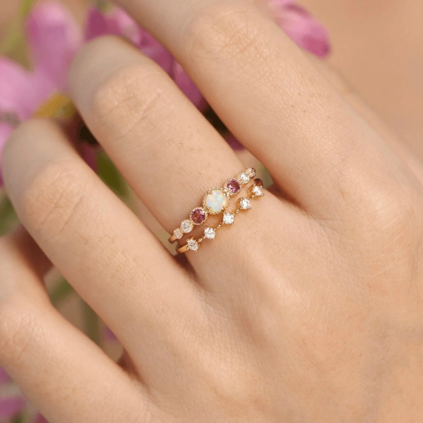 Women's Row Diamond Opal Round Simple Fashion Rings