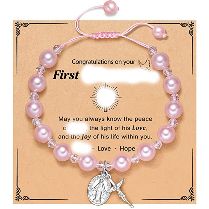 Women's Hoop White Pearl Pink Woven Beads Bracelets