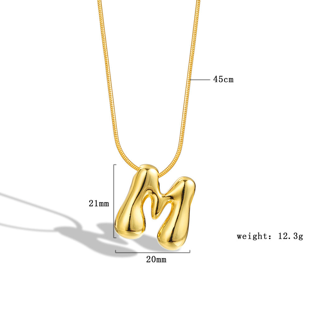 Balloon Bubble Chubby Letter Copper Plated Necklaces
