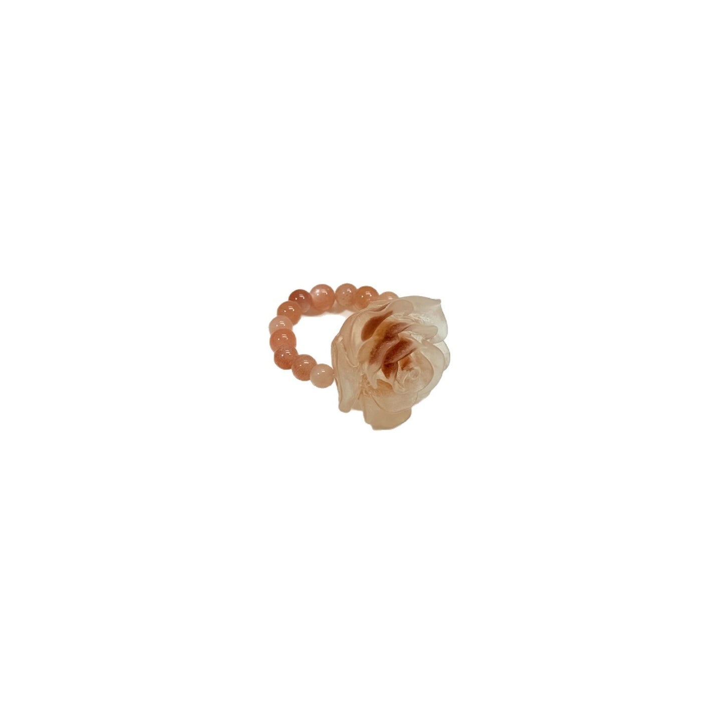 Orange Moonlight Resin Camellia Handmade Beaded Crystal Elastic String Exquisite Ring