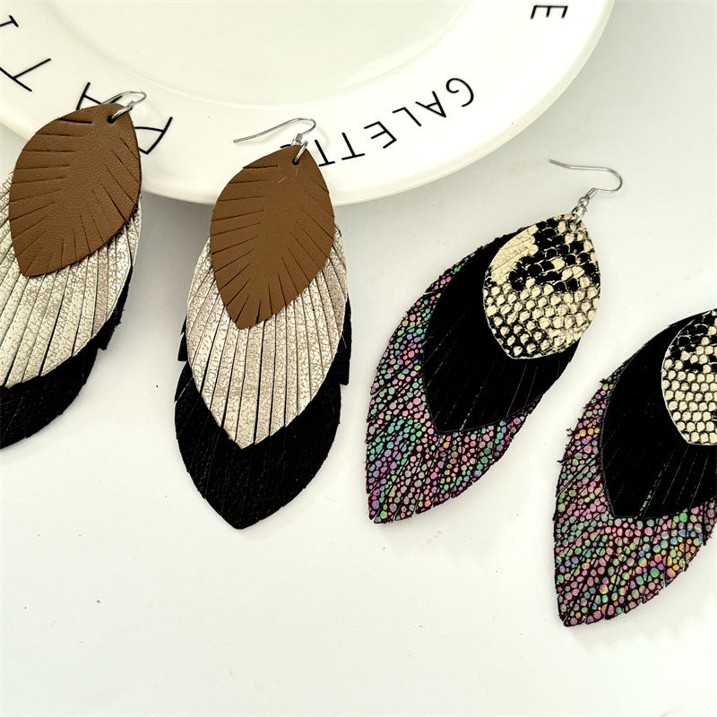 Tassel Personality Creative Exaggerating Snakeskin Pattern Earrings