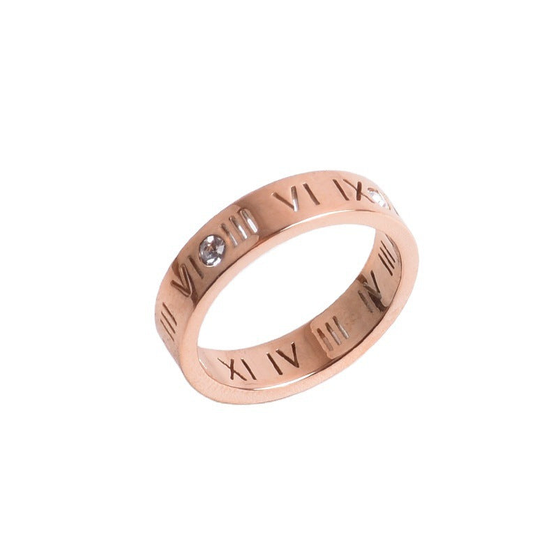 Roman Digital Titanium Steel Fashionable Rose Rings