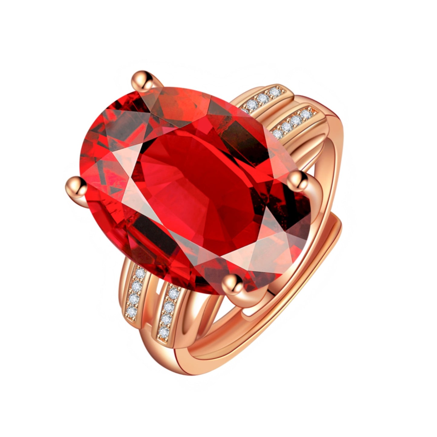 Stone Red Diamond Colored Gems Zircon Gold Double Rings