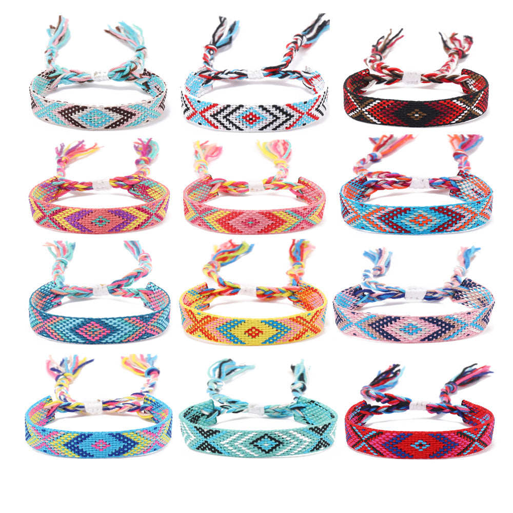 Women's Style Plaid Cotton Linen Colorful Nepal Bracelets