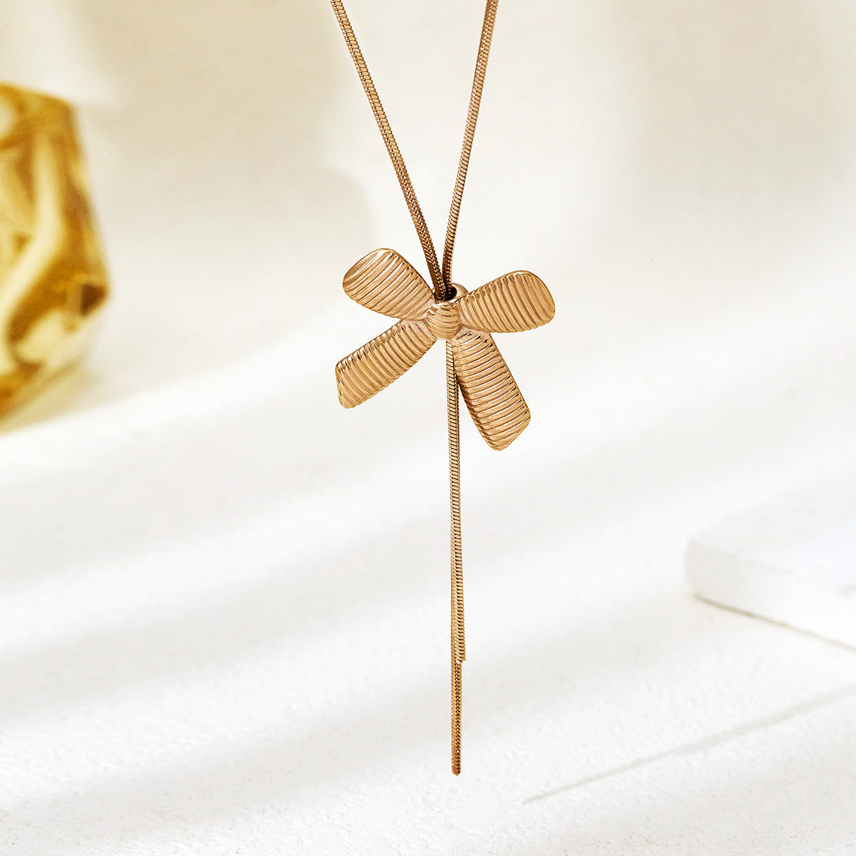 Korean Style Stainless Steel Bow Golden Suit Earrings