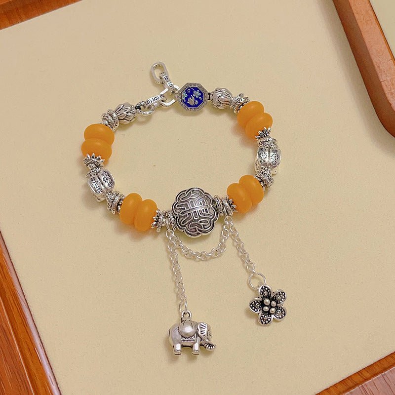 Women's & Men's Retro Ethnic Style Agate Ox Bone Rosary Bracelet