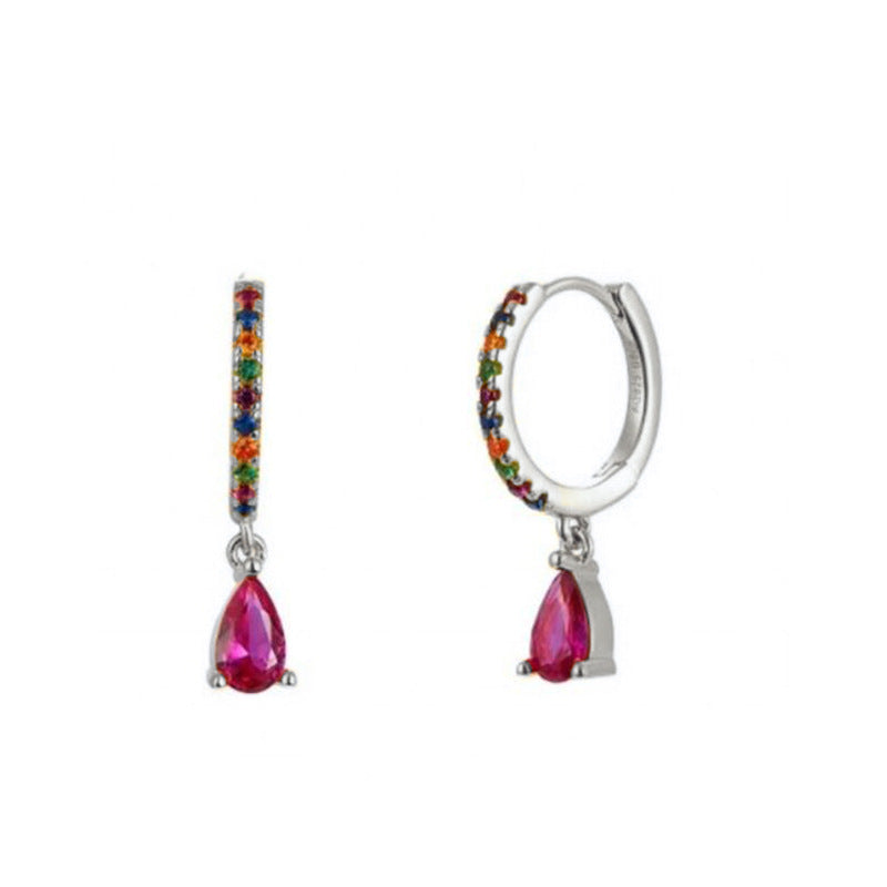 High-grade Color Zircon Water Drop Diamond French Ear Earrings